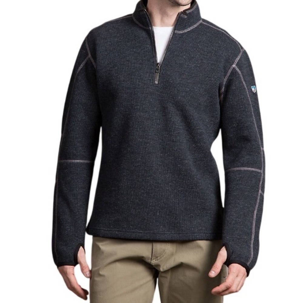 KUHL THOR 1/4 Zip‎ Wool Blend Fleece Pullover Mens Large Charcoal Grey Sports